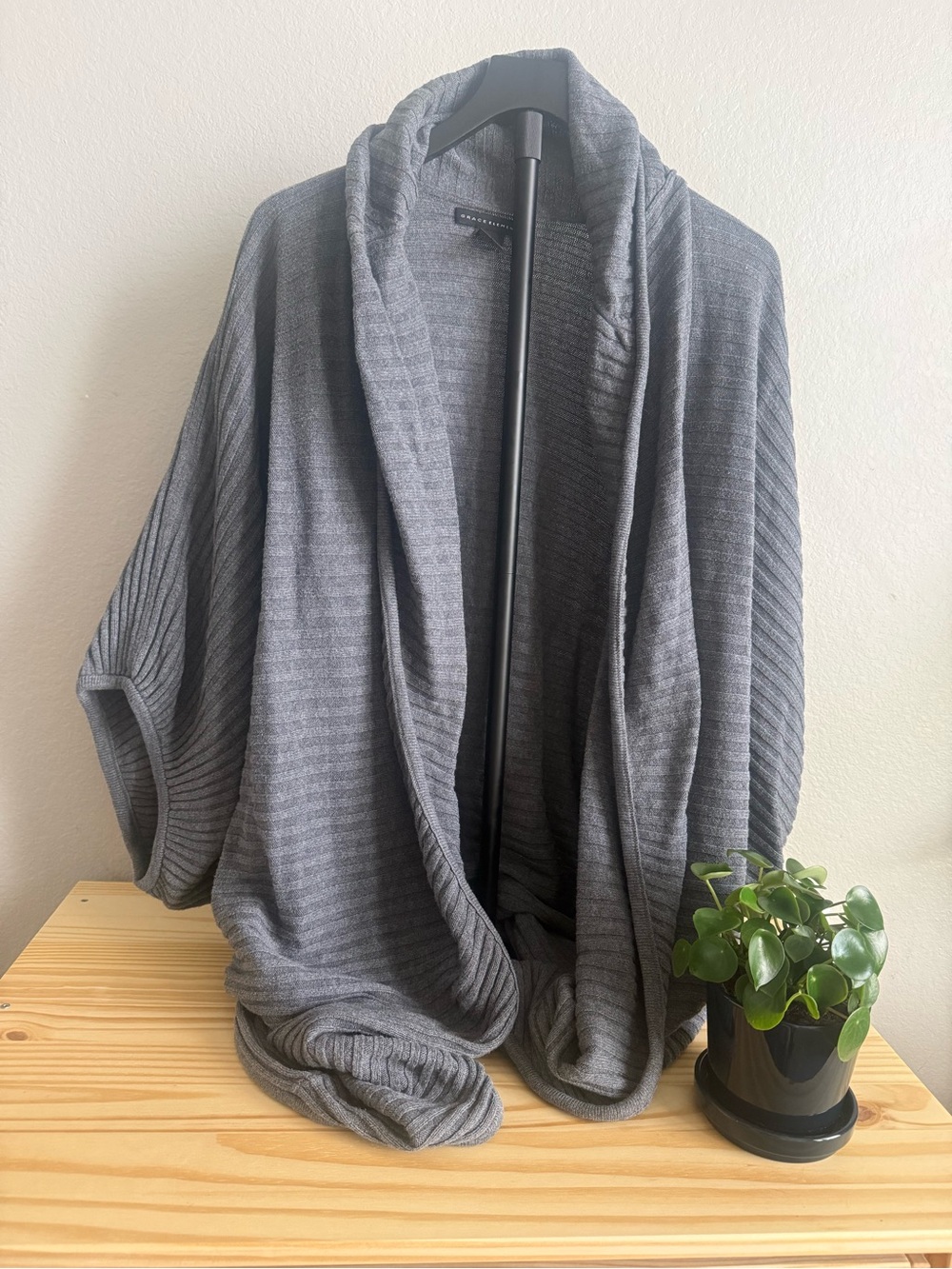 Grace Elements Women’s Charcoal Shawl Collar Open Cardigan
